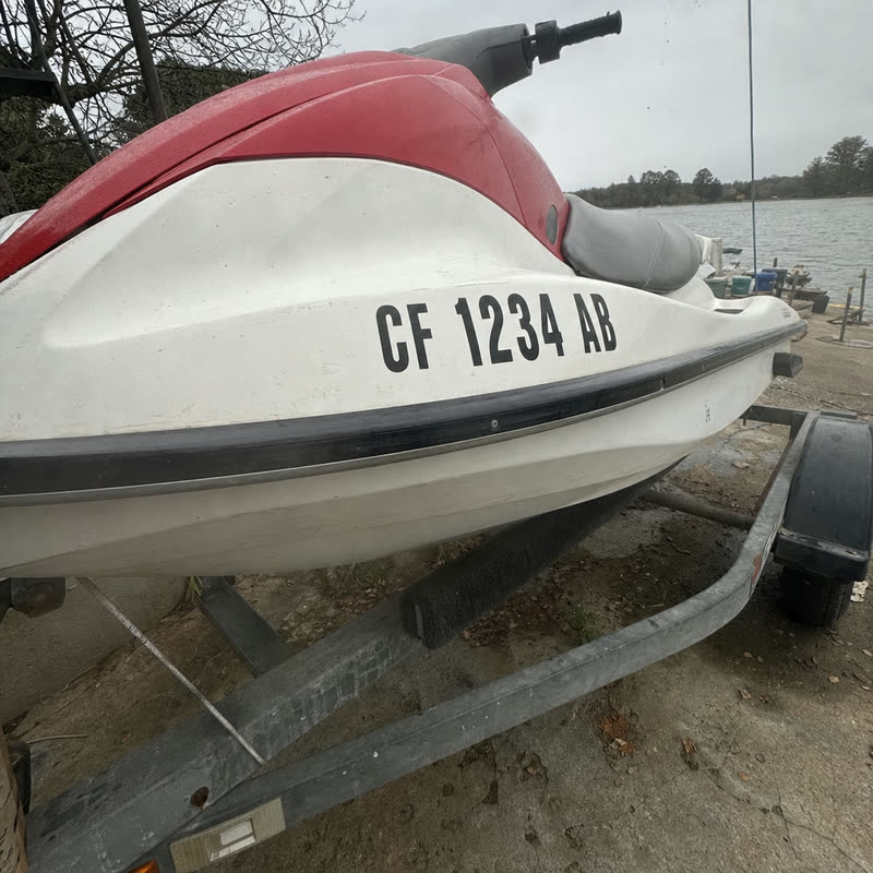 CF 1234 AB · 3" black on a PWC hull. High-tack vinyl, free on every PWC order.