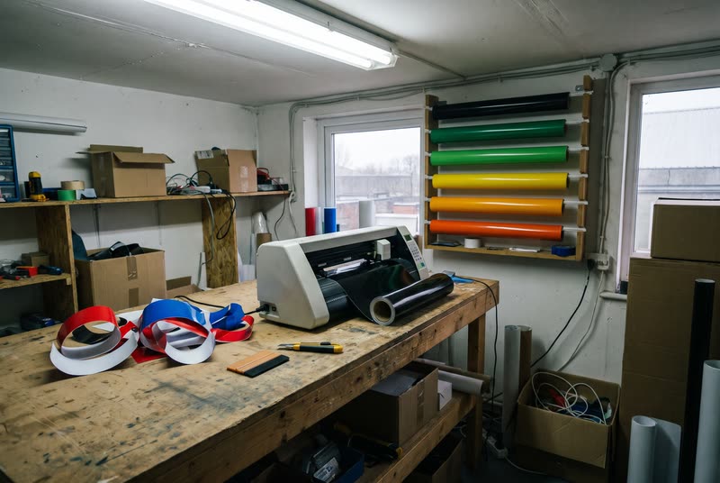 Cut to order in Evansdale. Plotter, vinyl, and a bench.