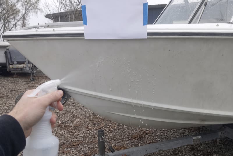 Step 3 · Wet the hull. A few drops of dish soap in a spray bottle of water.