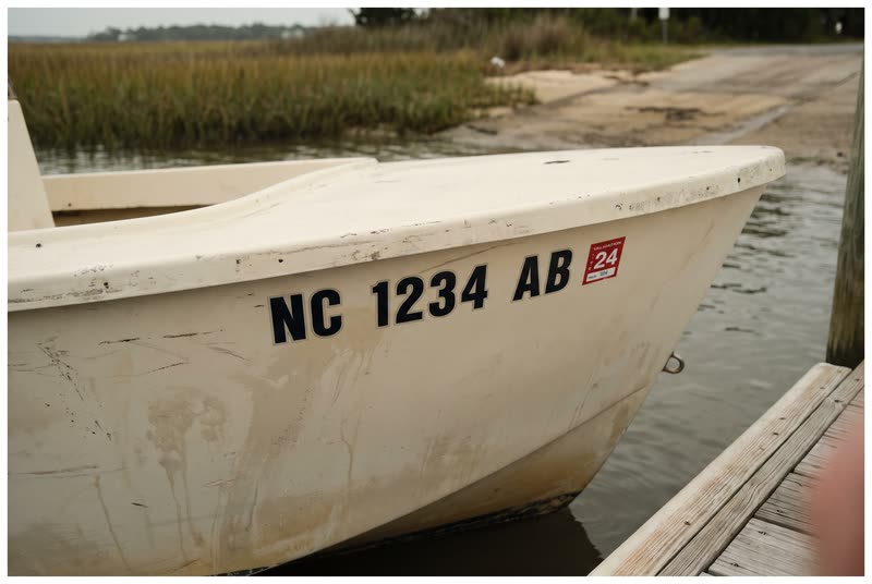 NC 1234 AB · 3" black on a light hull. What a North Carolina number looks like on the bow.