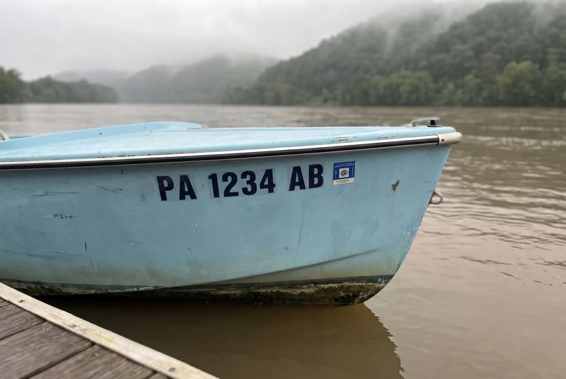 PA 1234 AB · 3" black on a light hull. What a Pennsylvania number looks like on the bow.