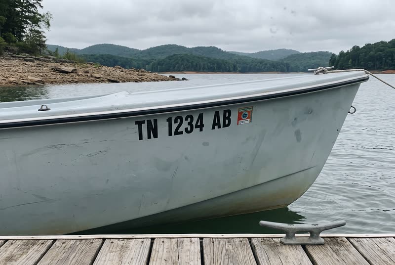 TN 1234 AB · 3" black on a light hull. What a Tennessee number looks like on the bow.